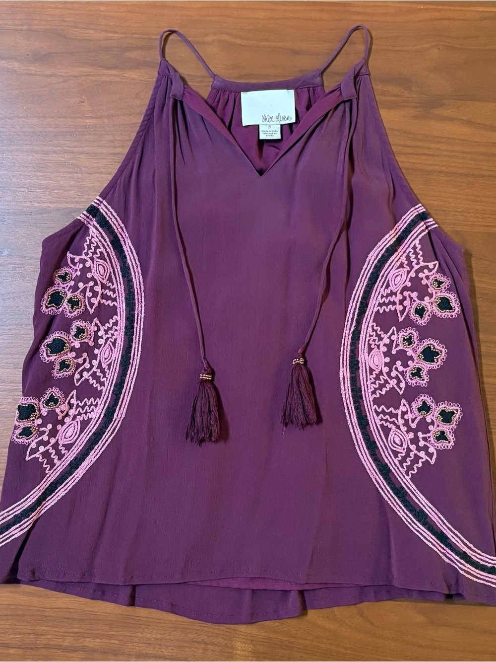Chloe Oliver Plum Tank with Pink Embroidered and Beaded Accents